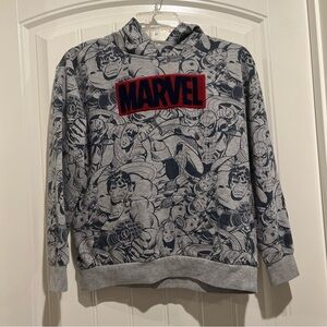 Boys Marvel Hoodie Gray Sweatshirt All Over Print Size L Cartoon Movie TV Comic